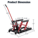 Hydraulischer Motorrad-Hebeheber, 1500 Pfund Kapazität, fußbetriebener Tisch-ATV-Scherenheber mit 4,5"-15" Hubbereich, tragbar mit Rädern – Rot