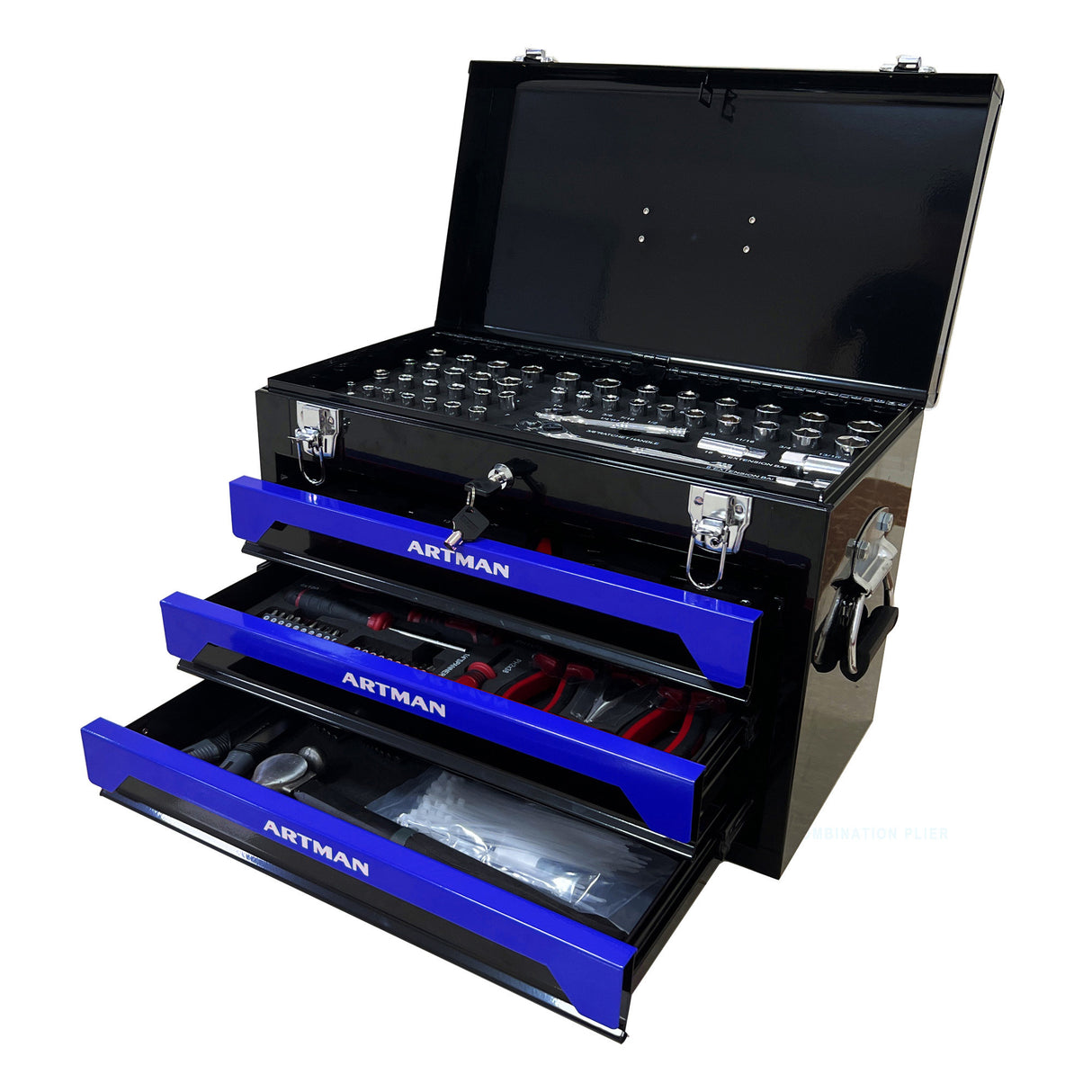 3 Drawers Tool Box with Tool Set Blue