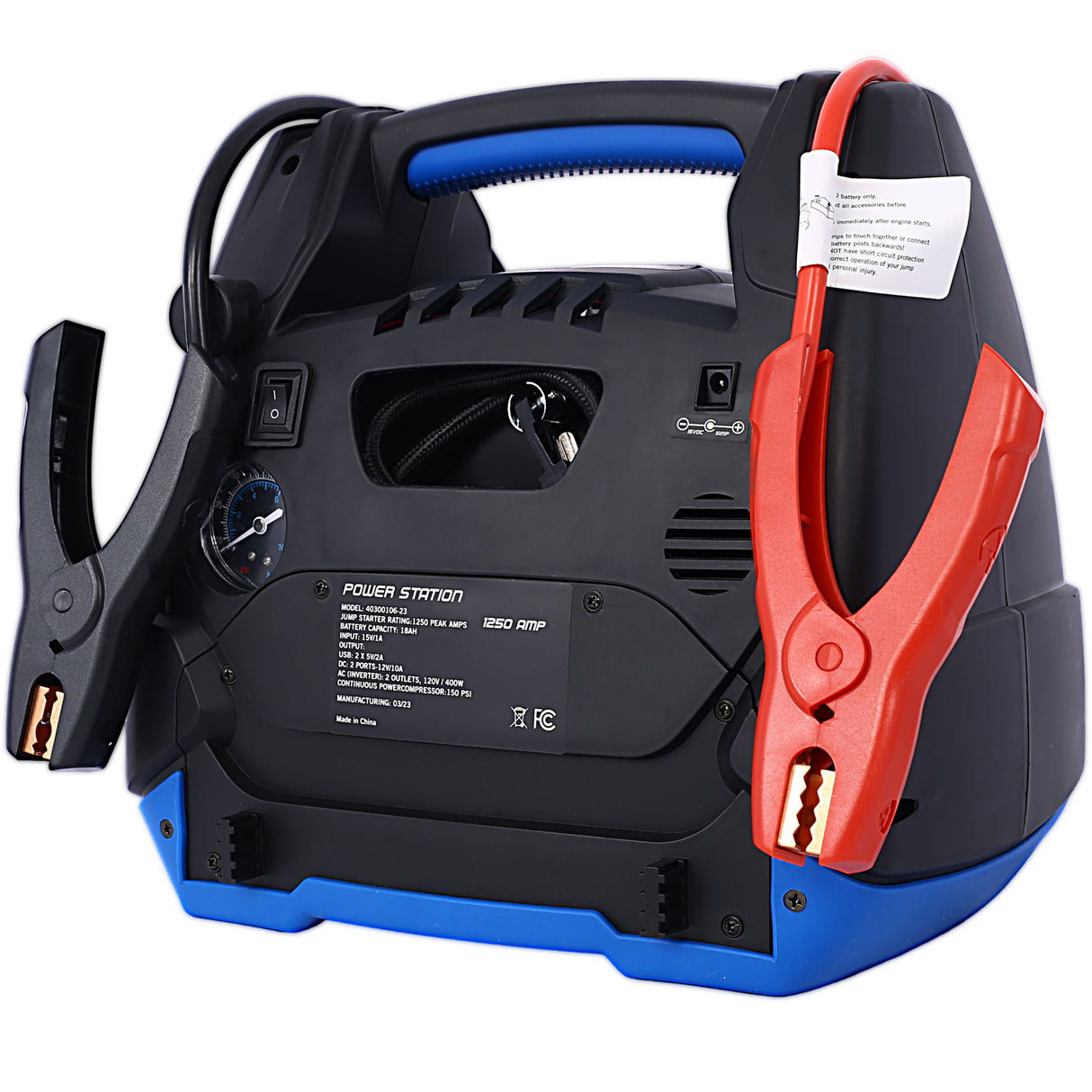 Rechargeable Jump Starter for Gas Diesel Vehicles 1800 Amps with Air Compressor and AC 12V DC USB Power Station