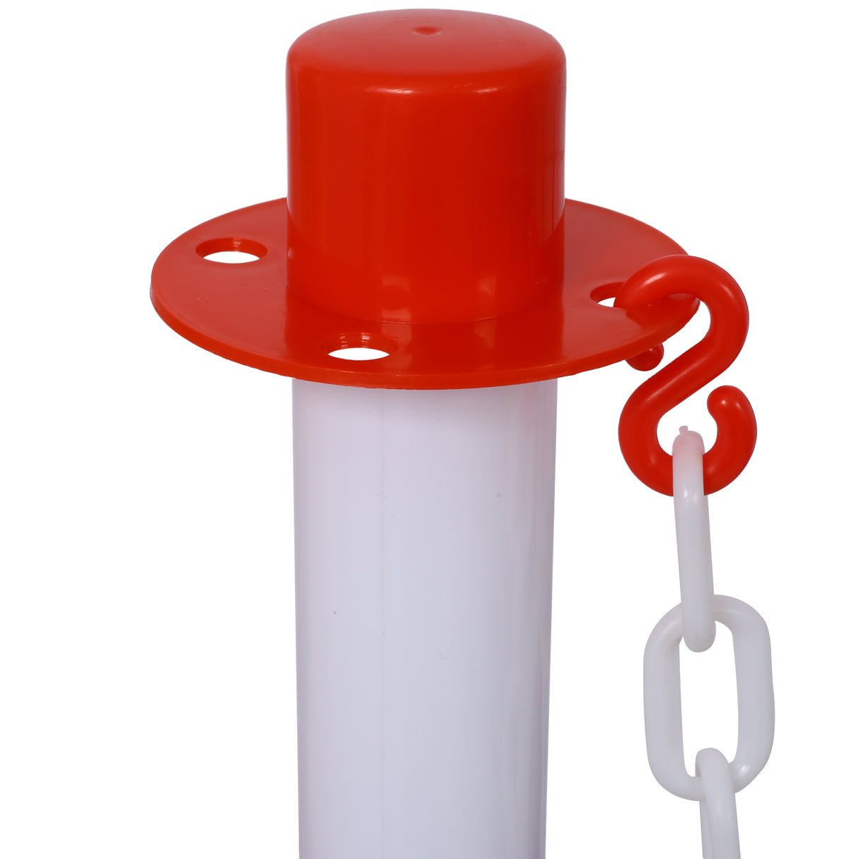 12 Pack Traffic Delineator Post Cones with Fillable Base Adjustable Safety Barrier with 5Ft Plastic Chain Outdoor and Indoor Crowd Control Stanchion for Control and Warning--White+Red