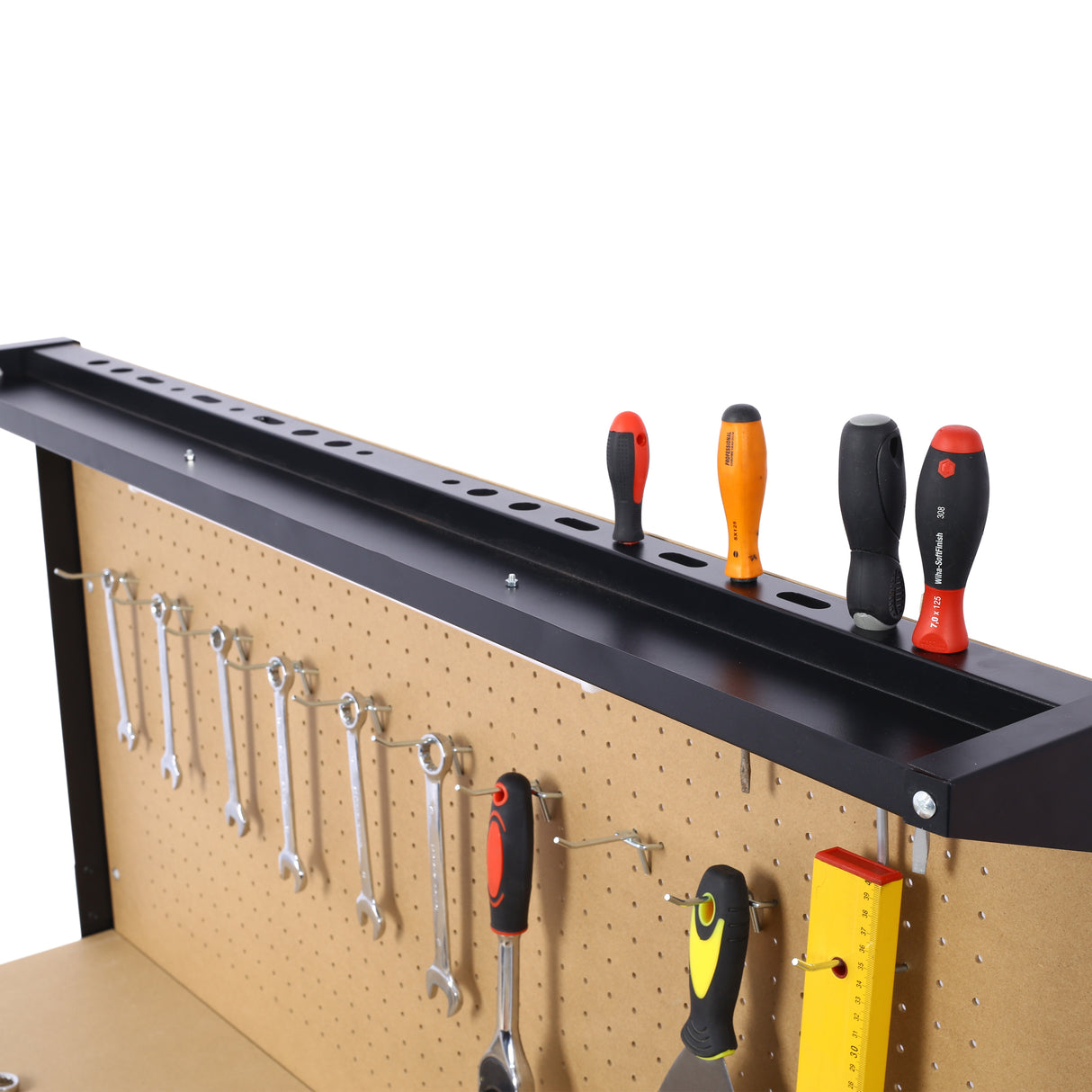 Steel Workbench Tool Storage Workshop Table W/Drawer and Peg Board 4xAC Outlets 2xUSB Ports