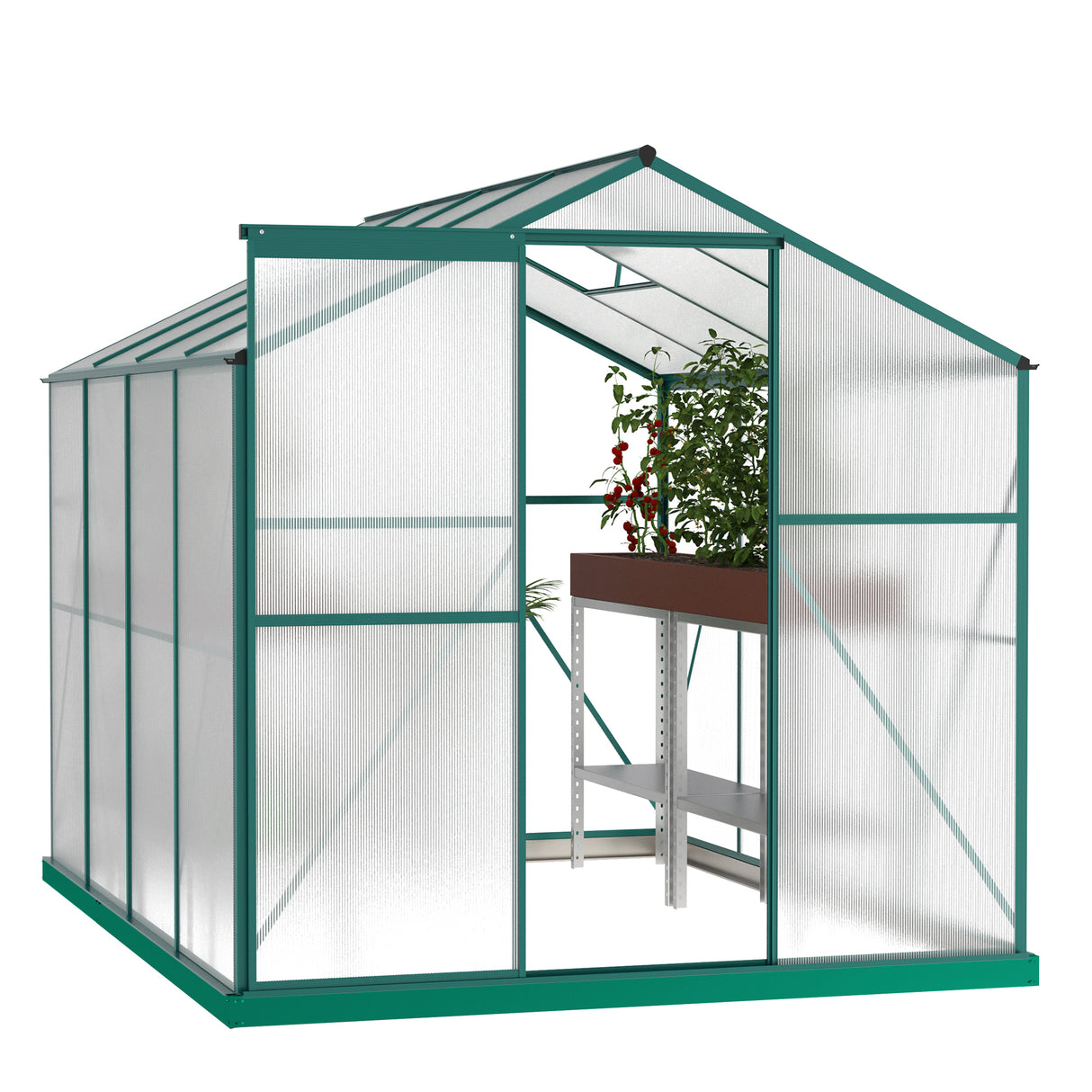 Serre en polycarbonate 6'x 8', jardin de plantes robuste de plain-pied pour arrière-cour/extérieur