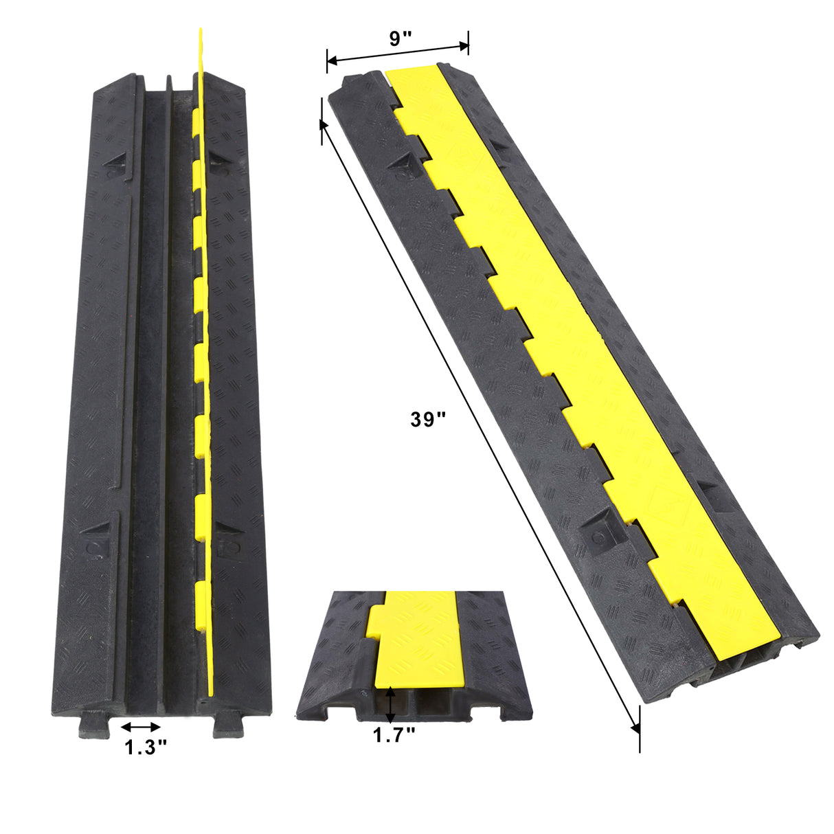 3 Packs Cable Protector Ramp 2 Channels Speed Bump Hump Rubber Modular Rated 11000 LBS Load Capacity