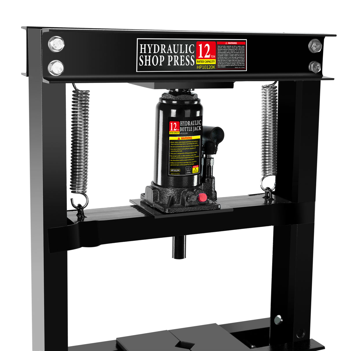 Hydraulic 12 Ton H-Frame Garage Floor Adjustable Shop Press with Plates Black