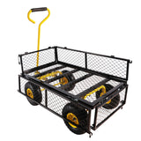 Wagon Cart Garden Trucks Transport Firewood Yellow Black Steel 600 lbs Capacity