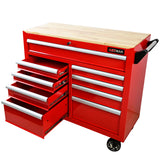 9 Drawers Multifunctional Tool Cart with Wheels and Wooden Top Red