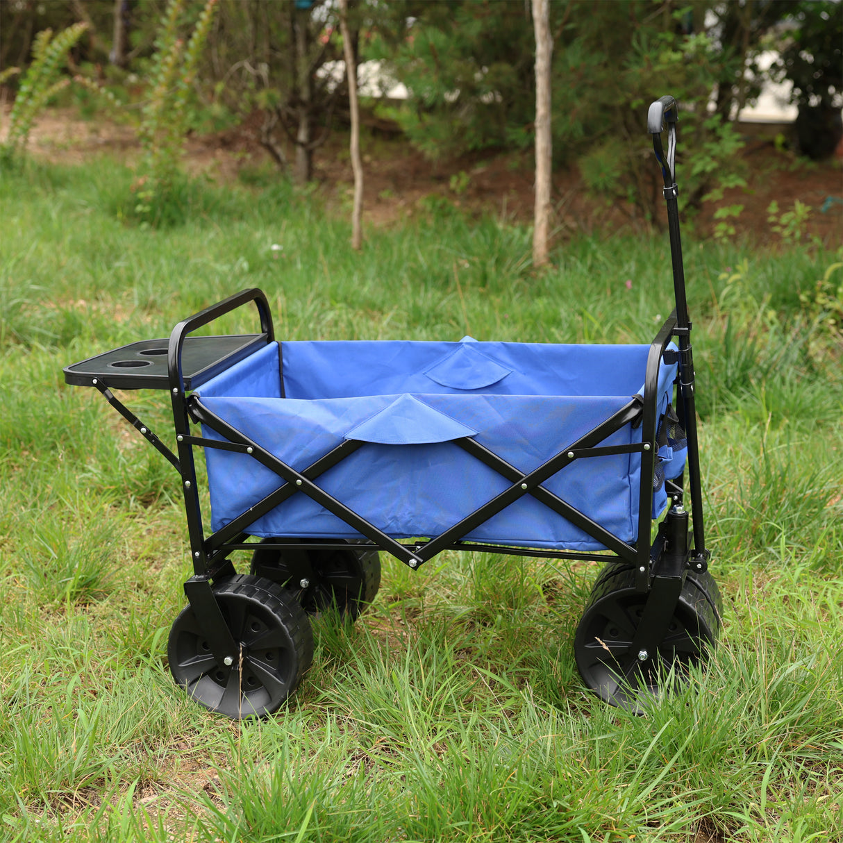 Folding Wagon Garden Shopping Beach Cart Blue Metal