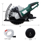 Portable 14" Wet/Dry Electric Corded Circular Concrete Saw/Power Angle Cutter 2600W w/Water Line & Guide Roller With Blade ETL Certificate