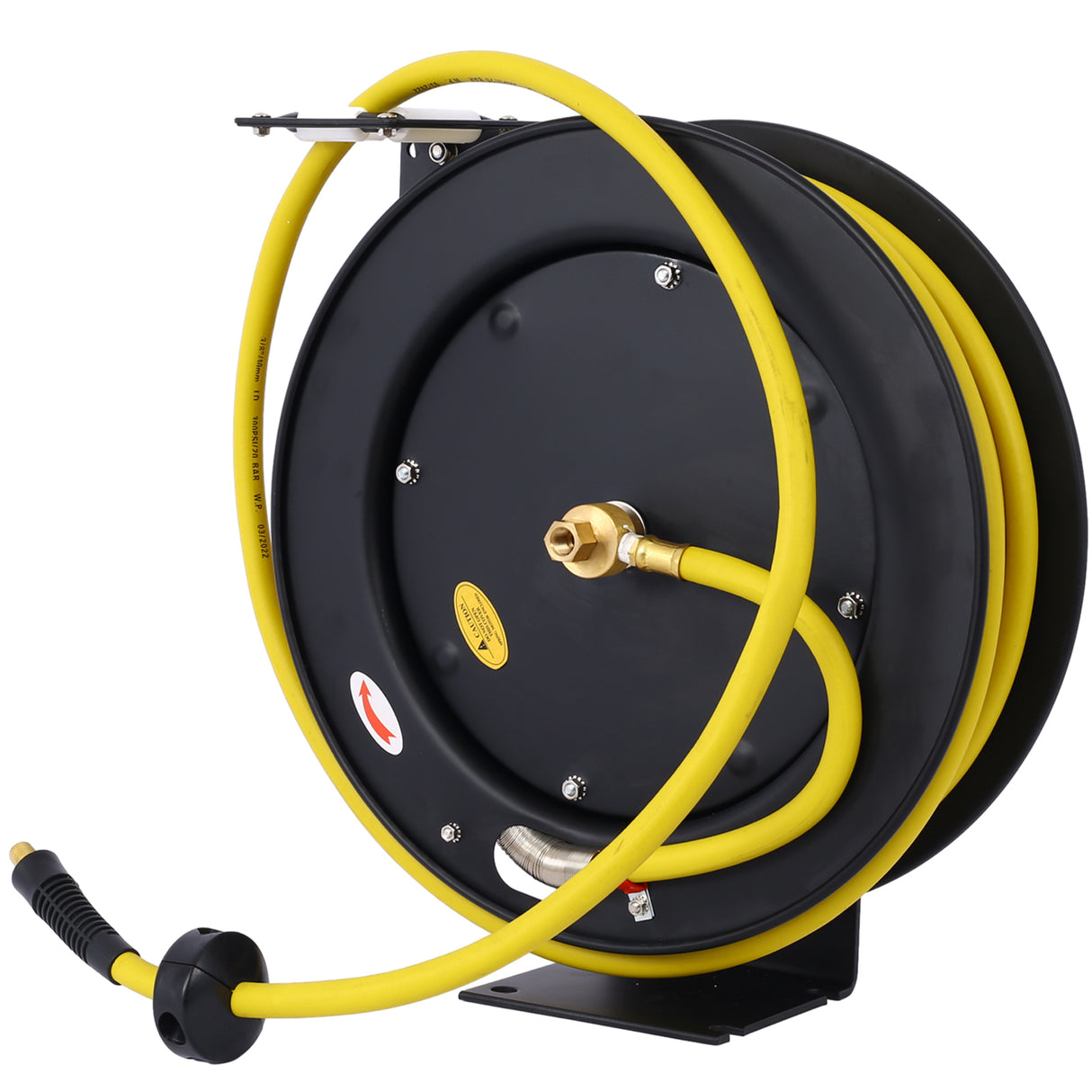 Air Hose Reel Retractable 3/8" Inch x 50' Foot SBR Rubber Max 300PSI Heavy Duty Industrial Steel Single Arm Construction