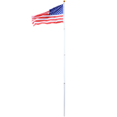 16FT Telescopic Sectional Flag Pole Kit Extra Thick Heavy Duty Aluminum Flagpole Outdoor Inground na may Topper Balls para sa Yard Residential o Commercial