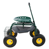 Garden Trolley Rolling Work Chair na may Wheels Stool para sa Pagtatanim ng 360 Degree Swivel Seat Station Wagon Scooter na may Steering Handle at Utility Tray para sa Yard at Outdoors Green