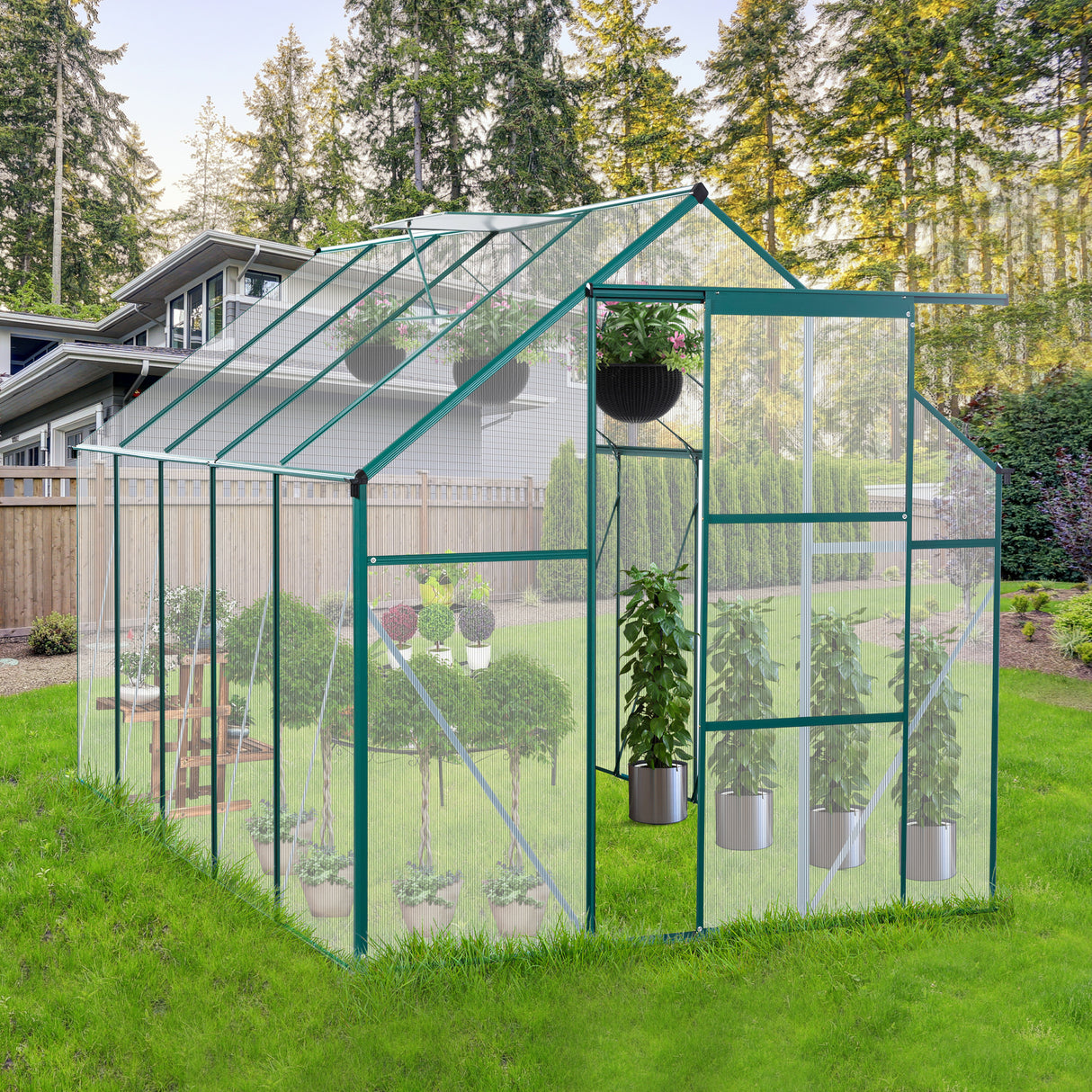 6X10FT Polycarbonat-Gewächshaus mit erhöhtem Sockel und Anker, robustes begehbares Aluminium für den Garten im Freien, ganzjährig grün