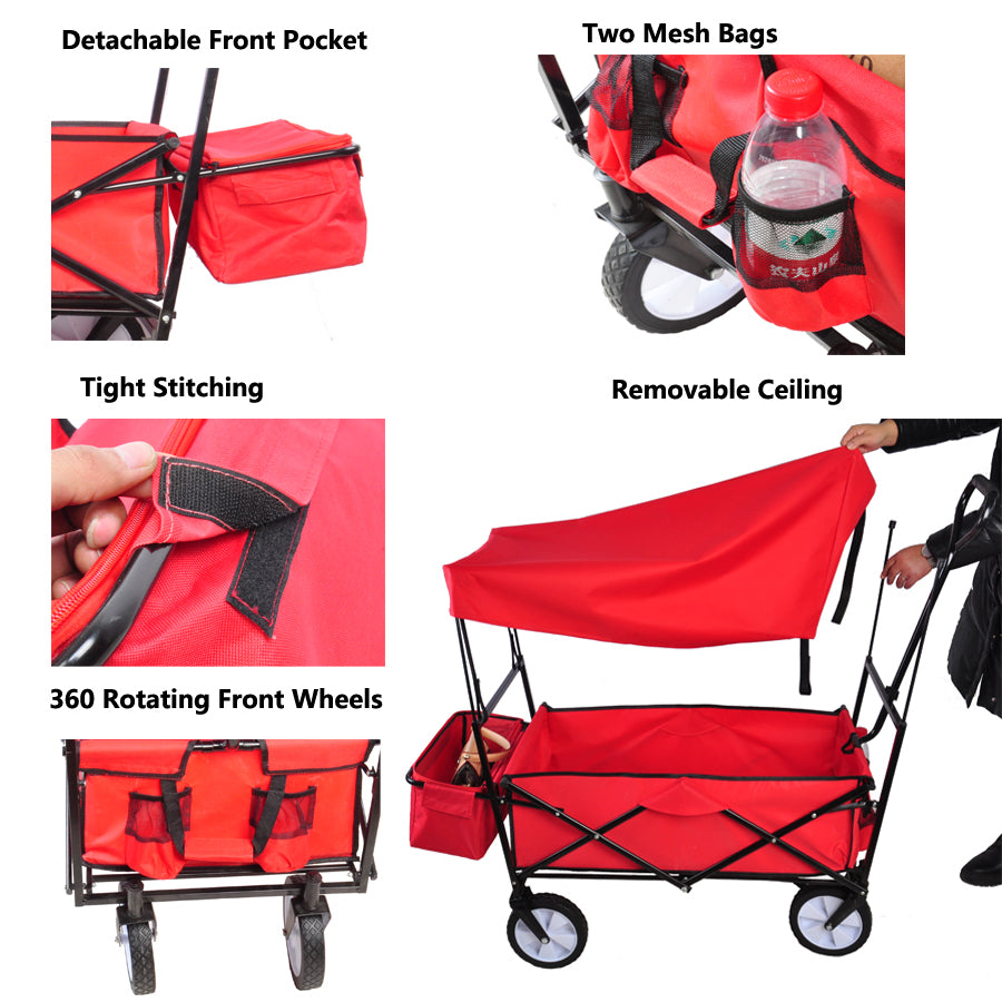 Garden Shopping Beach Cart Folding Wagon Red