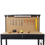 Steel Workbench Tool Storage Workshop Table W/Drawer and Peg Board 4xAC Outlets 2xUSB Ports