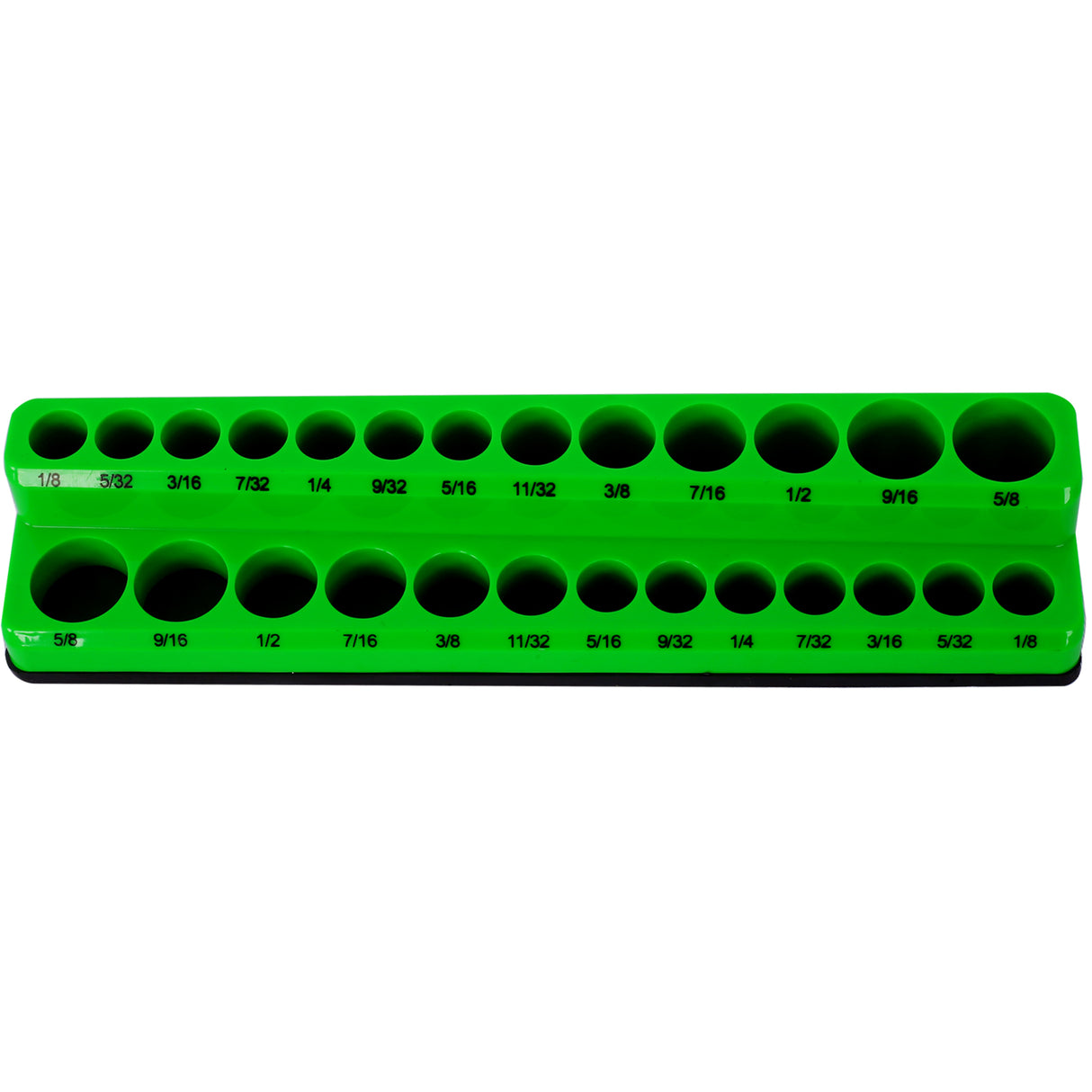 Ensemble de 6 supports de rangement de douilles magnétiques comprenant des plateaux métriques SAE de 1/4", 3/8" et 1/2" pouvant contenir 141 douilles de taille standard et de taille profonde (douille non incluse) - Vert et noir