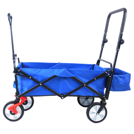 Carro utilitario plegable para exteriores, carrito de mano portátil para jardín, soporte para bebidas, asas ajustables, color azul