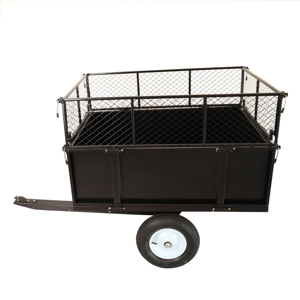 Remorque de tondeuse à gazon robuste, camion à benne basculante en acier, charge de 661,4 lb, utilitaire de jardin avec parois latérales amovibles pour le transport de tourbe de sol, matériaux de construction en acier