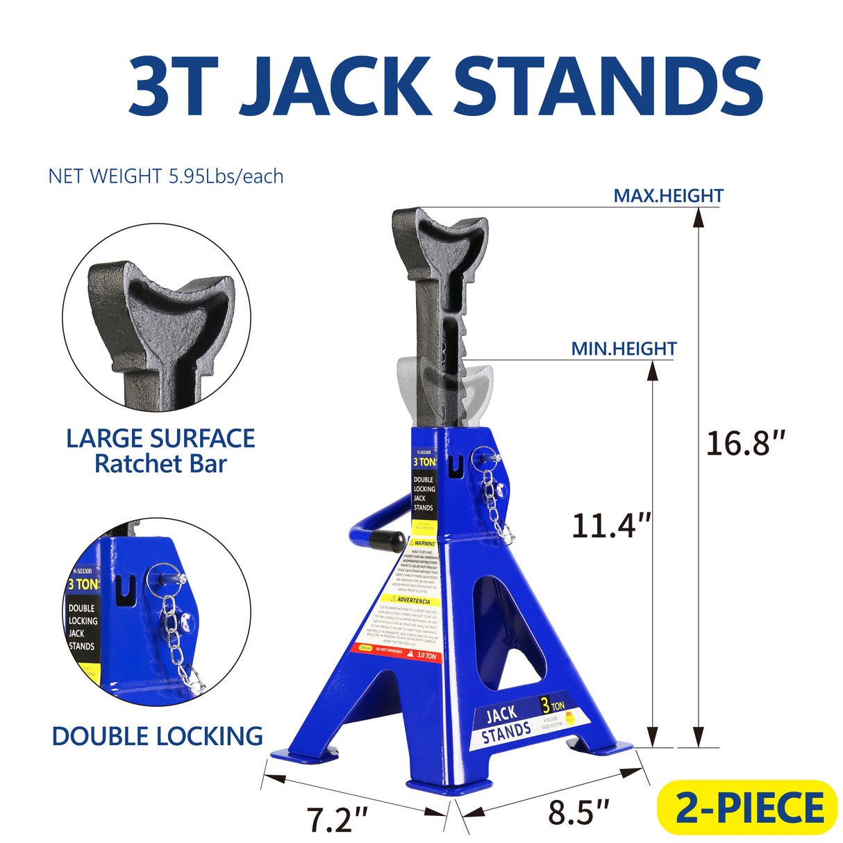 2 Ton Low Profile Floor Jack 3t Stand Bandenreparatieset Heavy Duty Steel Racing met enkele zuiger Quick Lift Pomp Hefbereik 3,3 "-15,2"