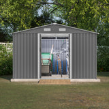 10X8 FT Outdoor Storage Shed Metal Foundation at Lockable Doors Tool para sa Patio ng Hardin sa Backyard Lawn Gray