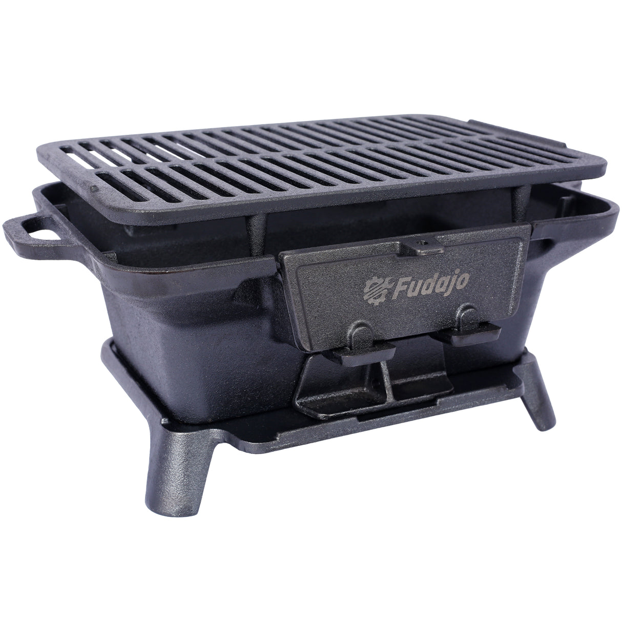 Parrilla ovalada de hierro fundido, carbón portátil para exteriores y sartén de mesa, estufa de Camping pequeña y duradera esmaltada Hibachi, color negro