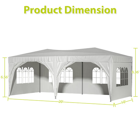 10'x20' EZ Pop Up Baldakin Utendørs bærbart sammenleggbart festtelt med 6 avtakbare sidevegger + bæreveske + 6 stk vektpose Beige hvit