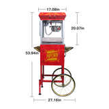 Popcorn Machine with Cart 8oz Popper with Stainless-Steel Kettle Heated Warming Deck and Old Maids Drawer Red