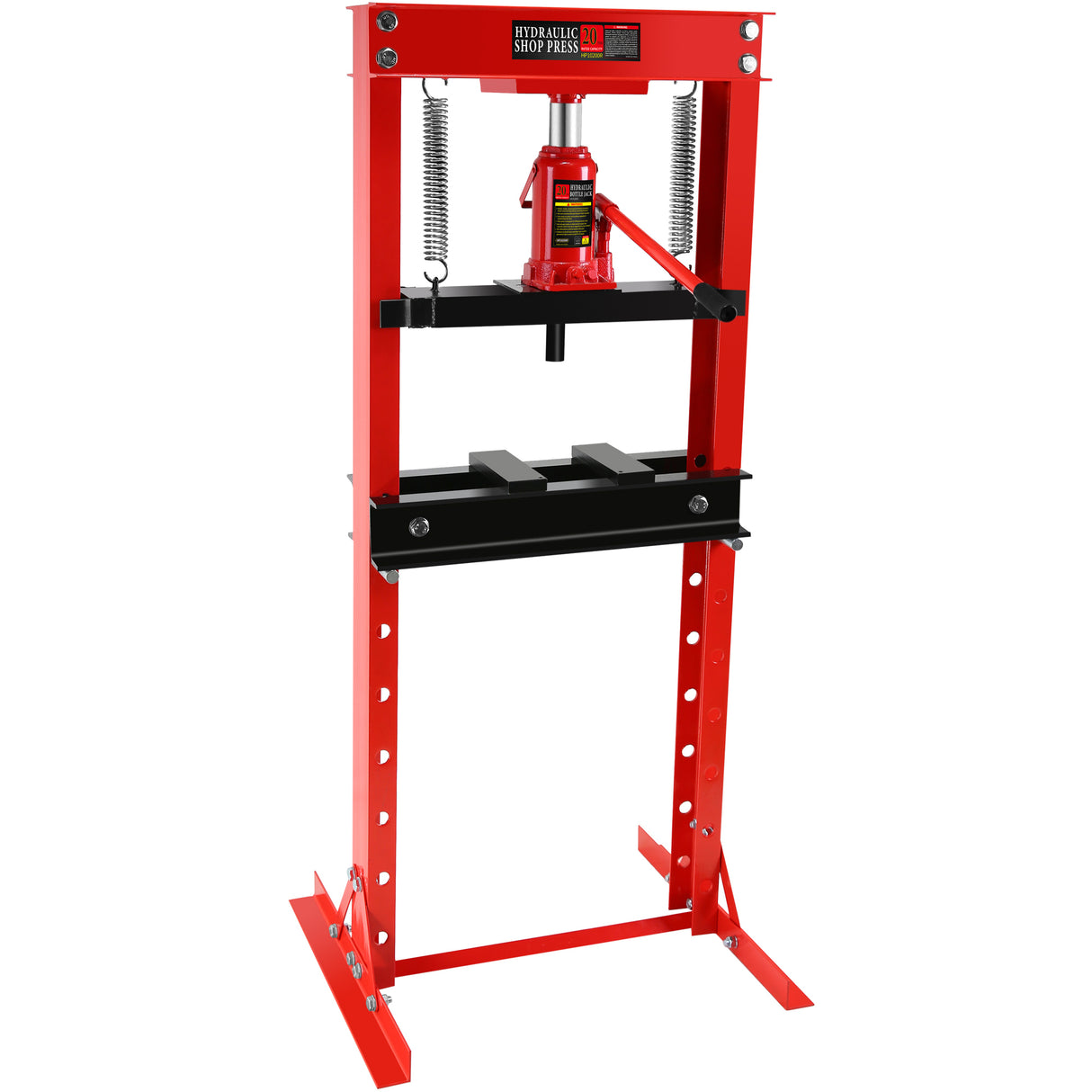 20 Ton Hydraulic Shop Floor Press Steel H-Frame Adjustable Working Table Stand Jack for Gears and Bearings Red