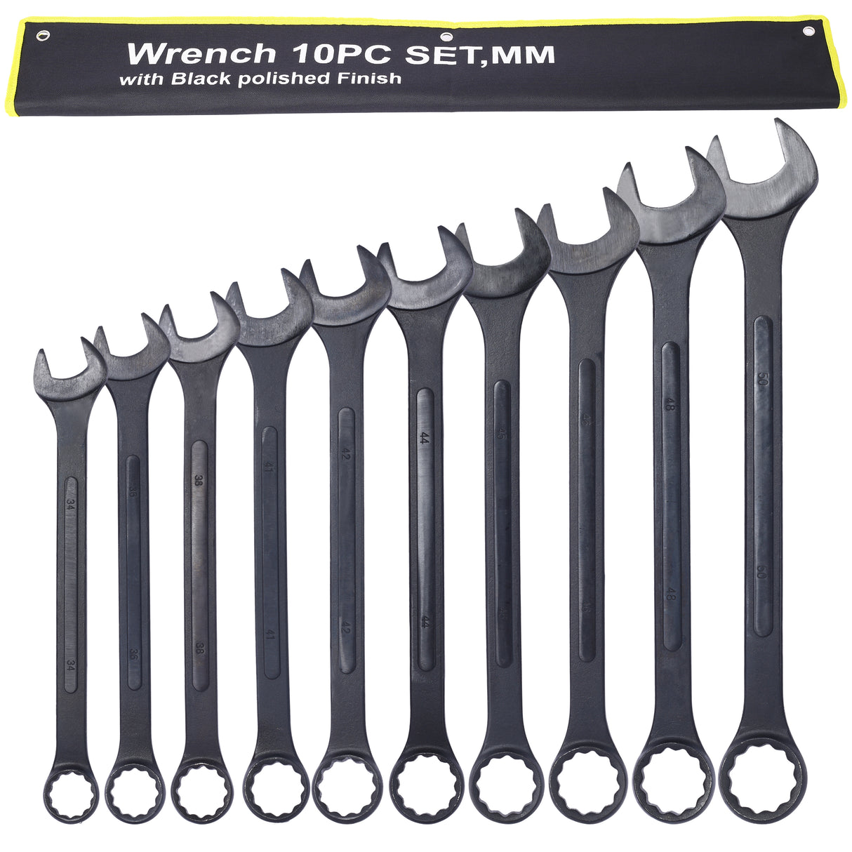 10 PCS Metric Jumbo Combination Wrench Set Extra Large Black-Oxide 34 36 38 41 42 44 45 46 48 50mm with Pouch