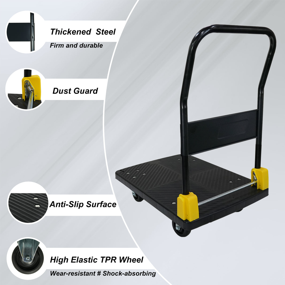 Carrello per carrello a mano con piattaforma pieghevole da 880 libbre. Capacità: nero