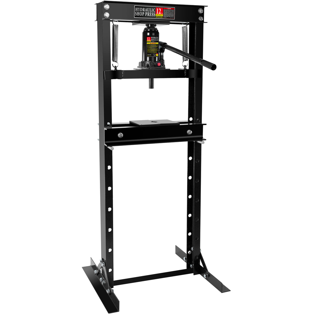 Hydraulic 12 Ton H-Frame Garage Floor Adjustable Shop Press with Plates Black