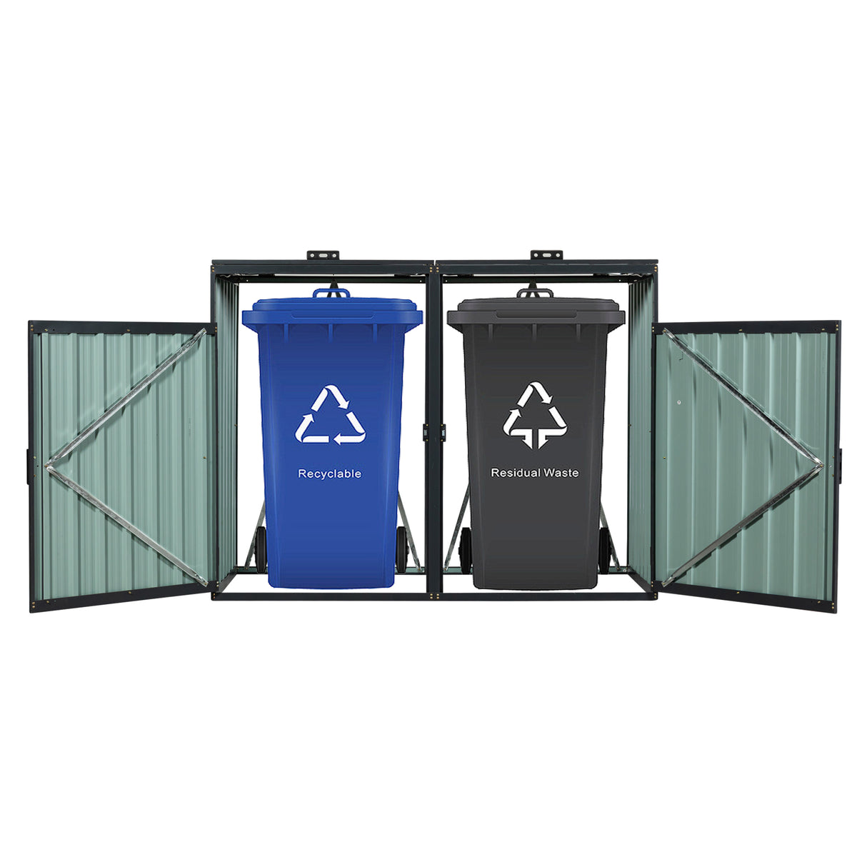 Garbage Bin Shed Stores 2 Trash Cans Metal Outdoor for Storage Stainless Galvanized Steel for Garden Yard Lawn Charcoal