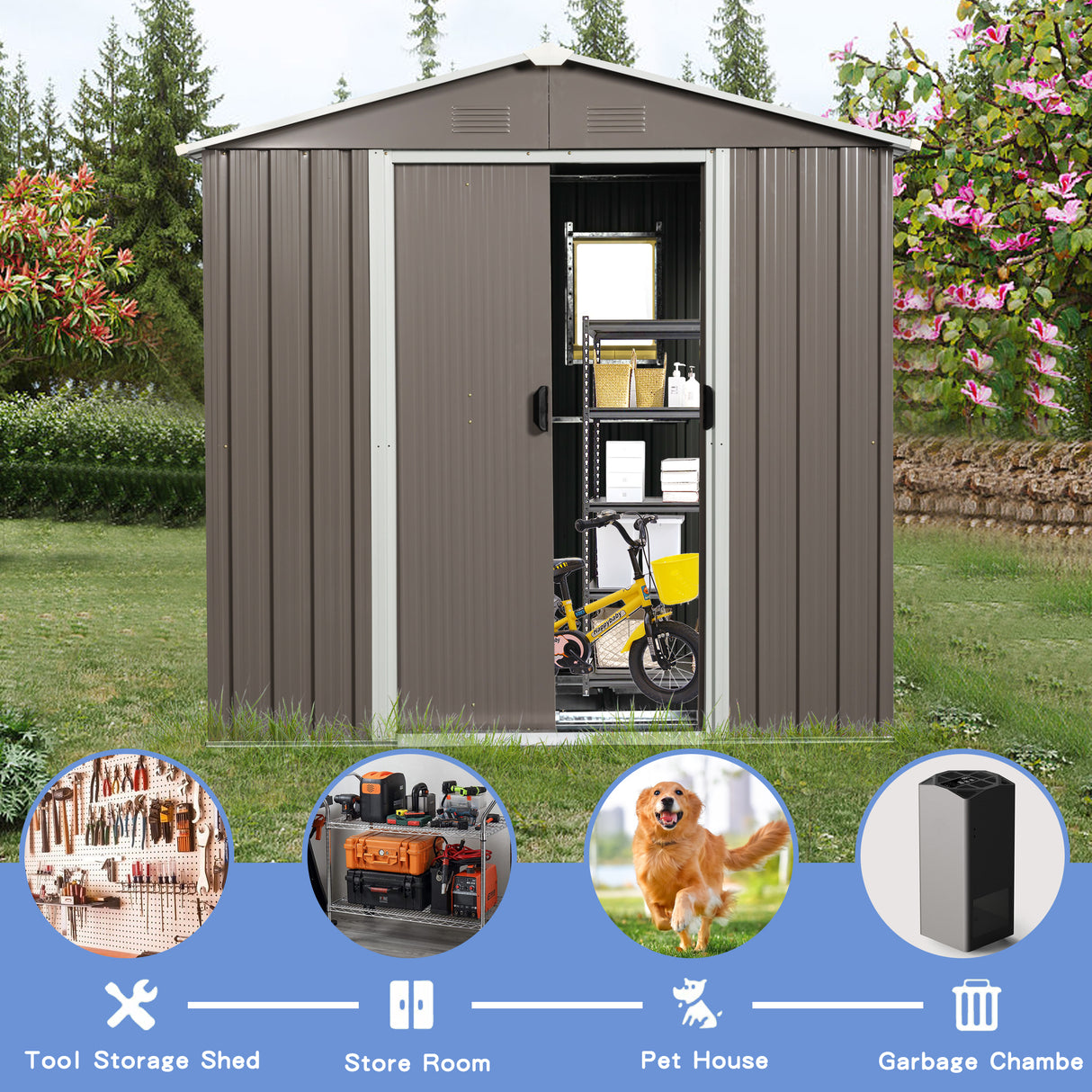 8ft x 4ft Outdoor Metal Storage Shed with Window Gray