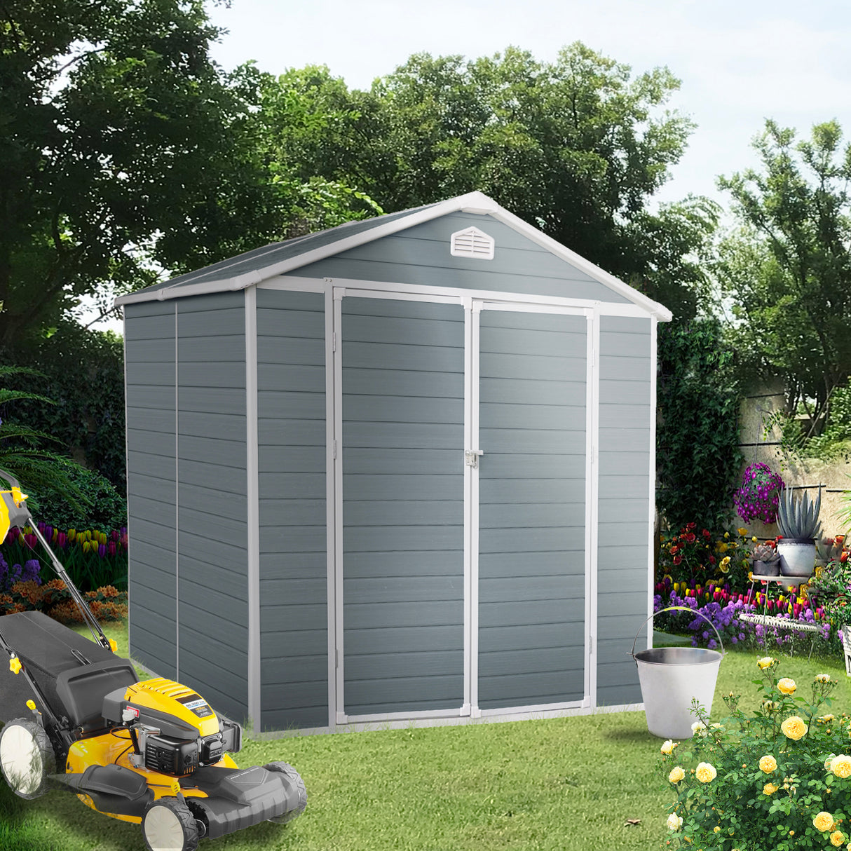 6x8ft Resin Outdoor Storage Shed Kit-Perpekto para Mag-imbak ng Patio Furniture Gray