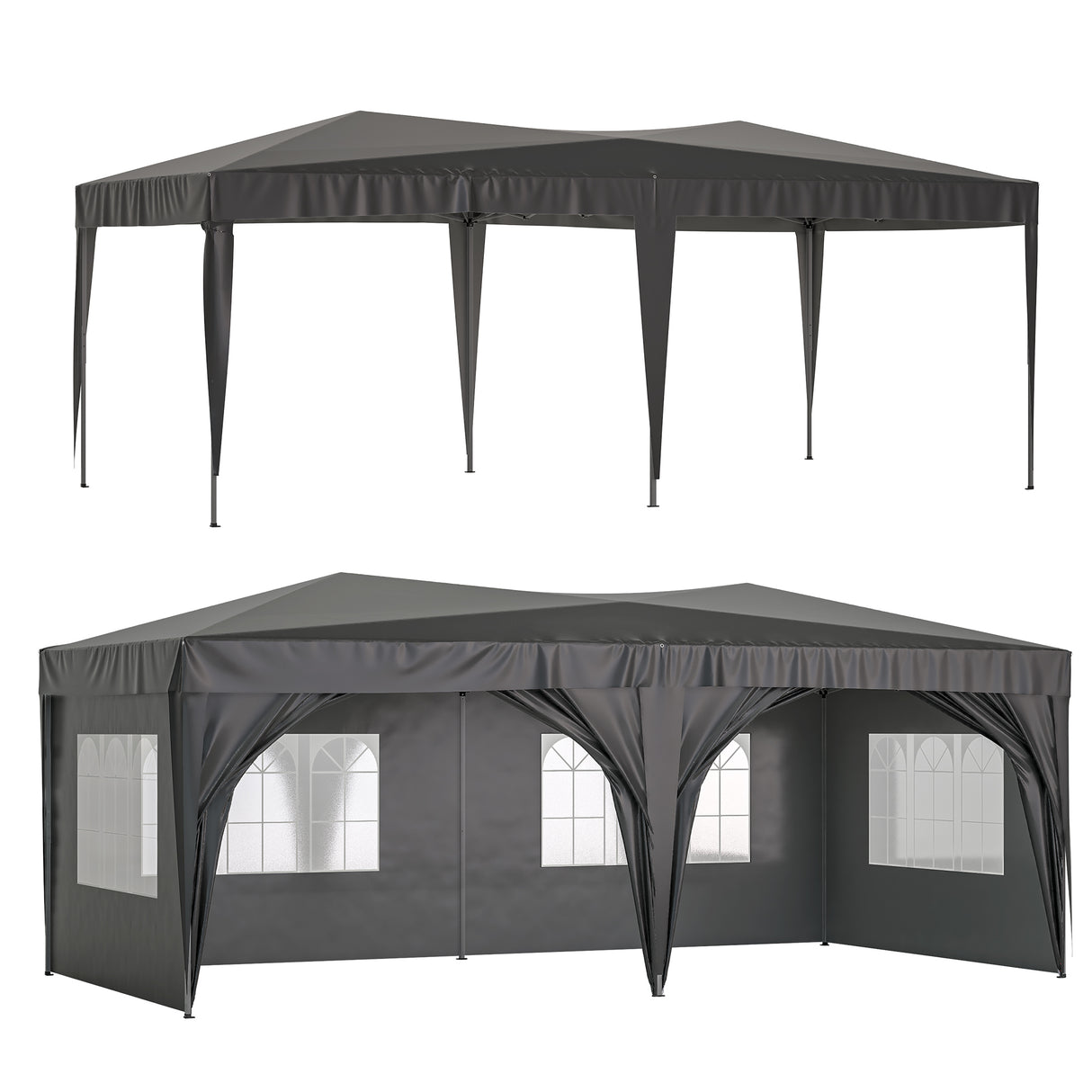 10'x20' EZ Pop Up Canopy Tente pliante de fête portable d'extérieur avec 6 parois latérales amovibles + sac de transport + 6 sacs de poids Beige noir