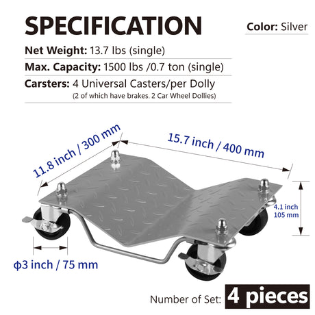 4Pcs / 6000lbs Gulong Gulong ng Kotse Dolly Dollies Skate Auto Repair Slide Capacity