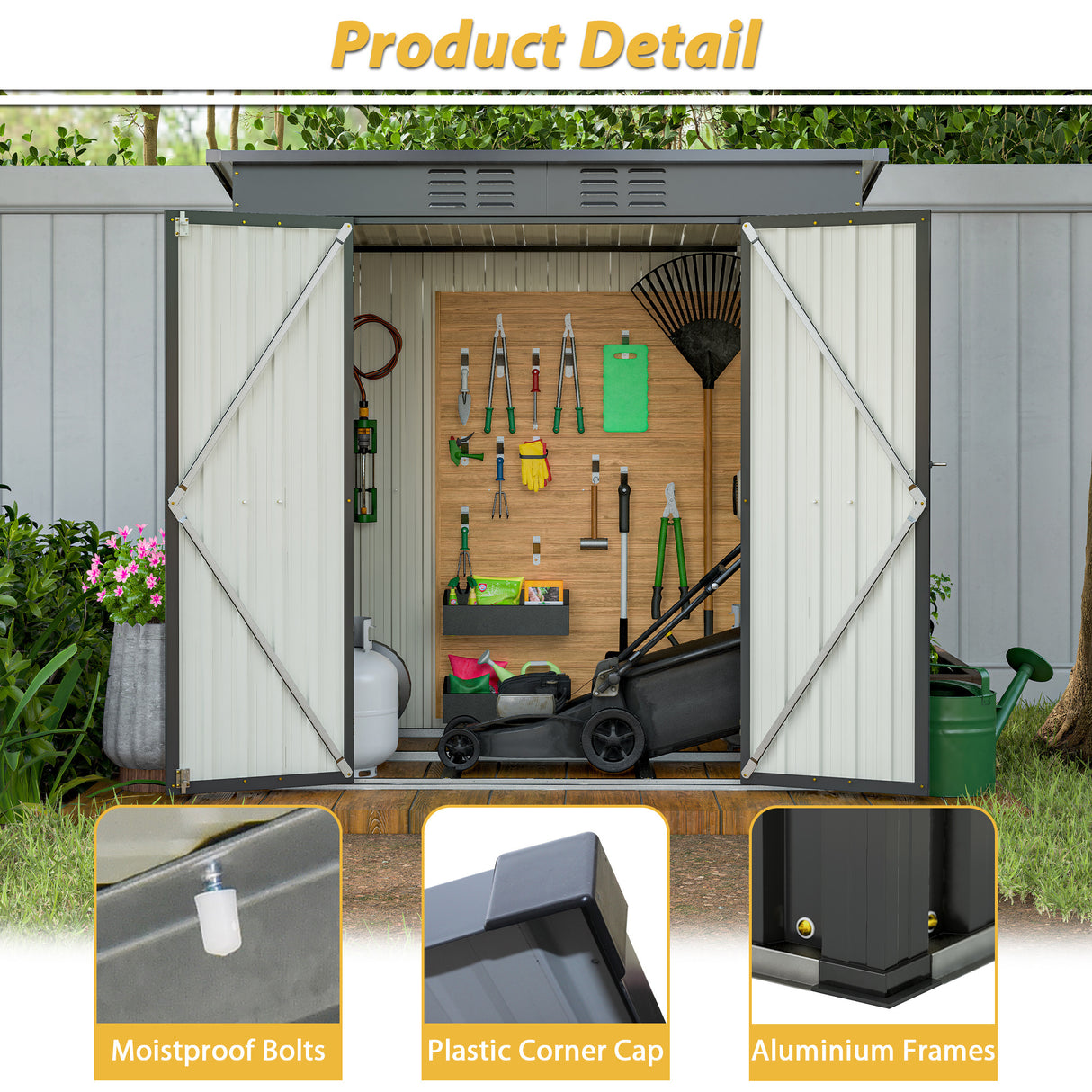 6 x 4 ft Outdoor Storage Shed Lahat ng Weather Tool para sa Hardin sa Backyard Lawn Black