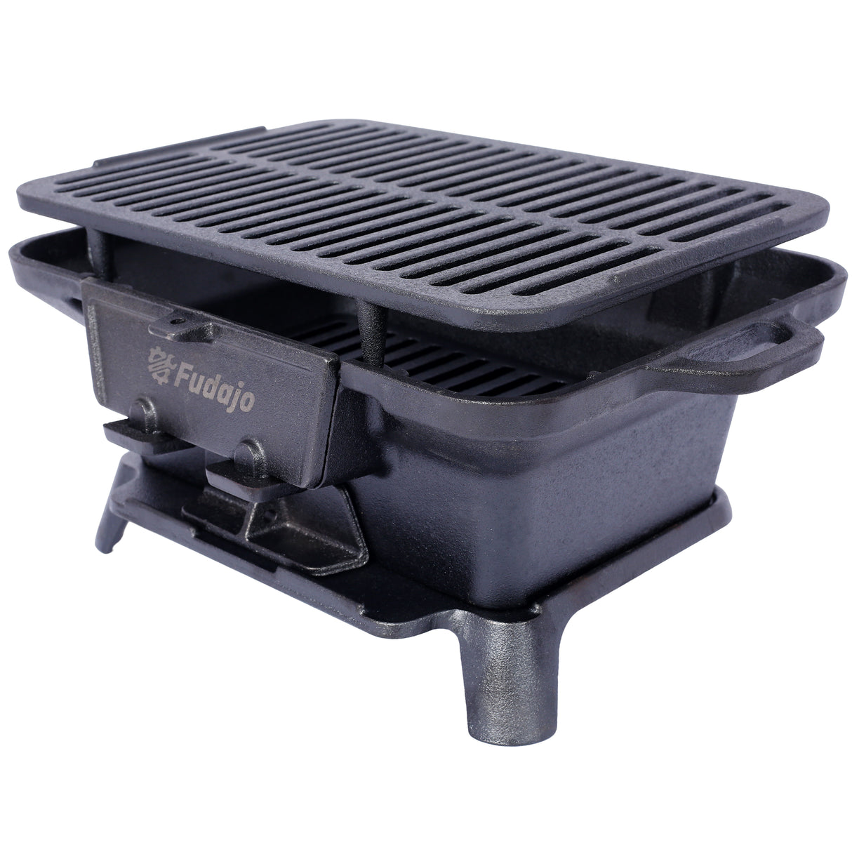 Oval Cast Iron Grill Outdoor Portable Charcoal at Tabletop Skillet Enameled Durable Small Camping Stove Hibachi--Black