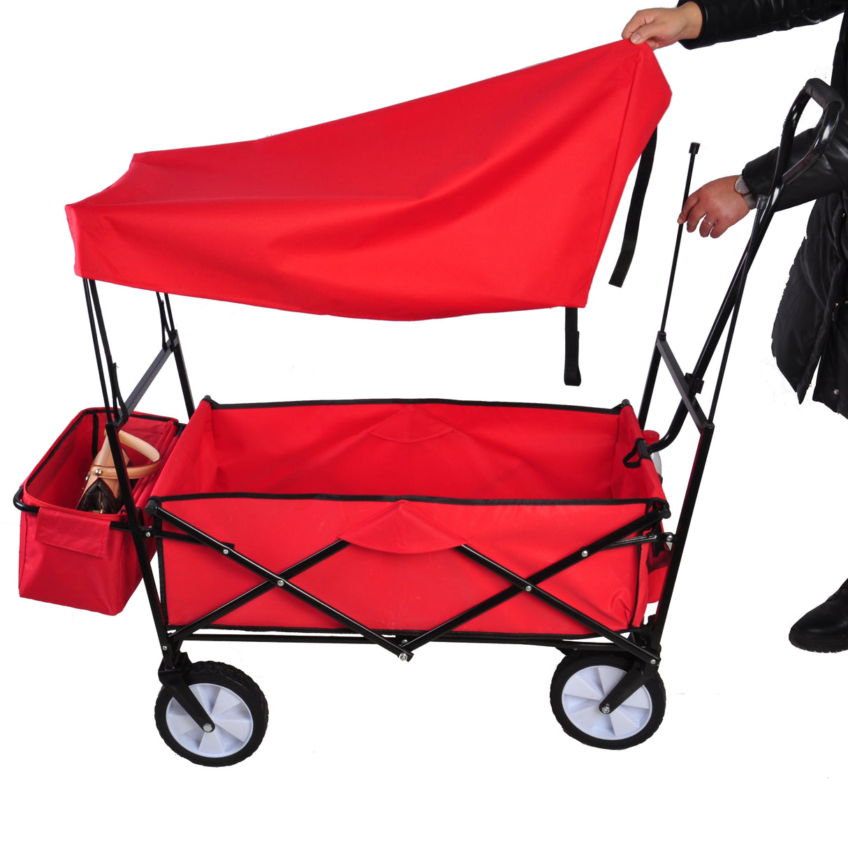 Chariot de plage pour courses de jardin, chariot pliable rouge