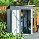 5 X 3 Ft Outdoor Storage Shed Galvanized Metal Garden with Lockable Doors Tool For Patio Lawn Backyard Trash Cans White