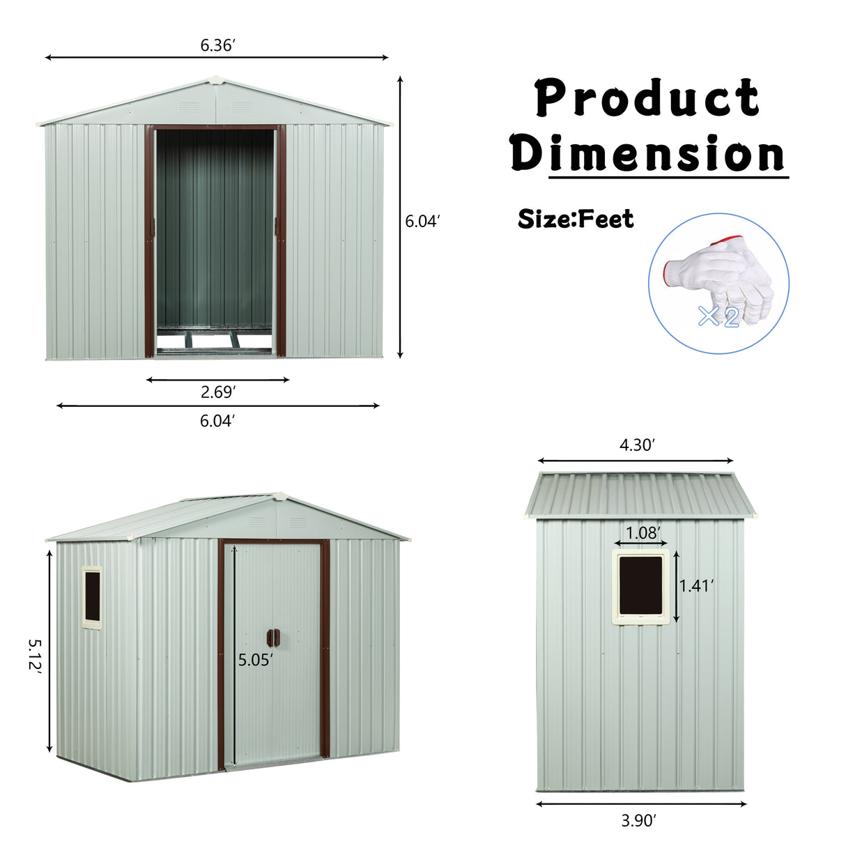 6ft x 5ft Outdoor Metal Storage Shed na may Window White