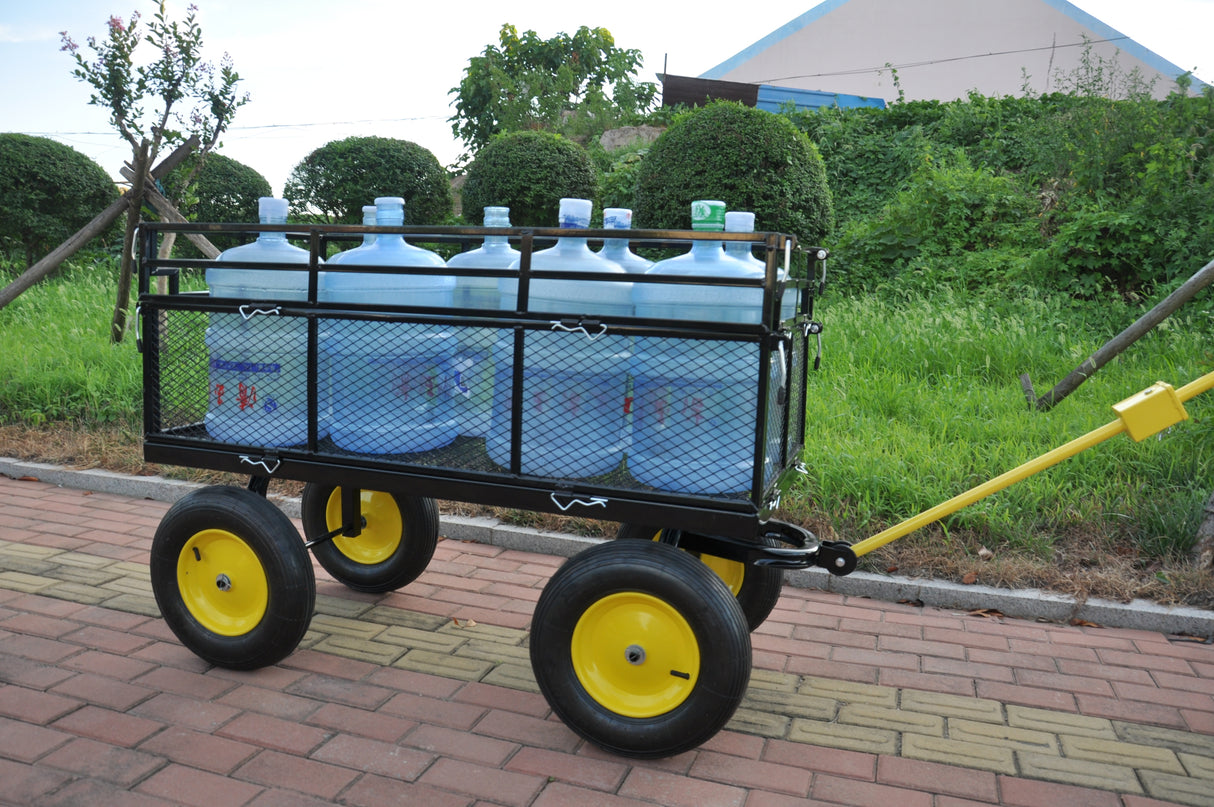 Big Wagon Cart Camiones de jardín Transporte Leña 1100 lbs Capacidad Acero Amarillo Negro