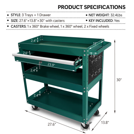 3-laags rollende gereedschapswagen Heavy Duty Utility Organizer met opberglade Industrieel Commercieel Service voor monteurs Garage Magazijn en reparatiewerkplaats