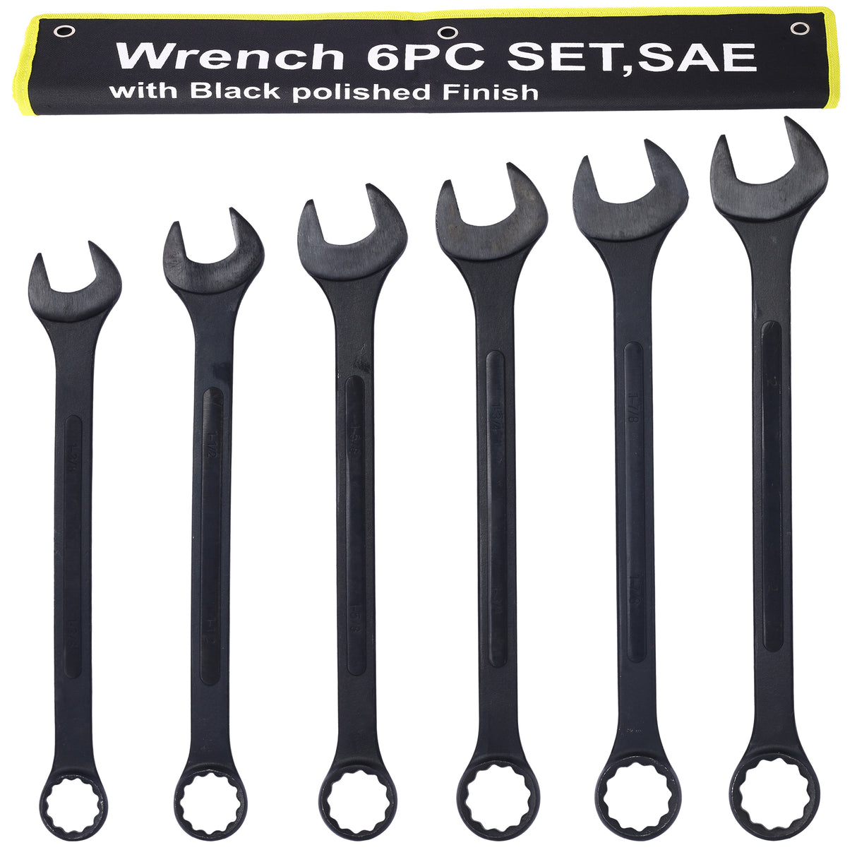 Jumbo Combination Wrench Set Extra Large SAE 1-3/8'' to 2'' Black Oxide with Pouch 6-piece