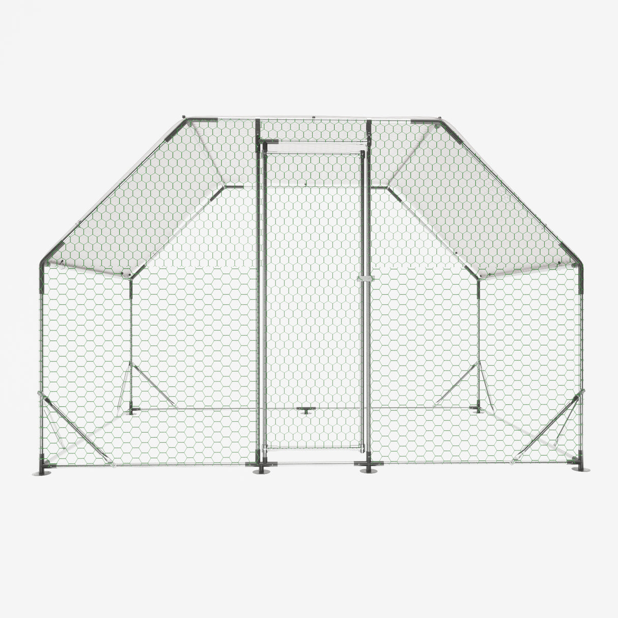 9.94'L x 6.46'W x 6.36'ft Metal Large Chicken Coop Walk-in Poultry Cage Run Flat Shaped with Waterproof