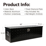 48 Inch Heavy Duty Aluminum Stripes Plated Tool mahabang Box Pick Up Truck Bed RV Trailer Storage Organizer Waterproof Underbody Storage na may Lock at Susi (48"×15.2"×15.2")