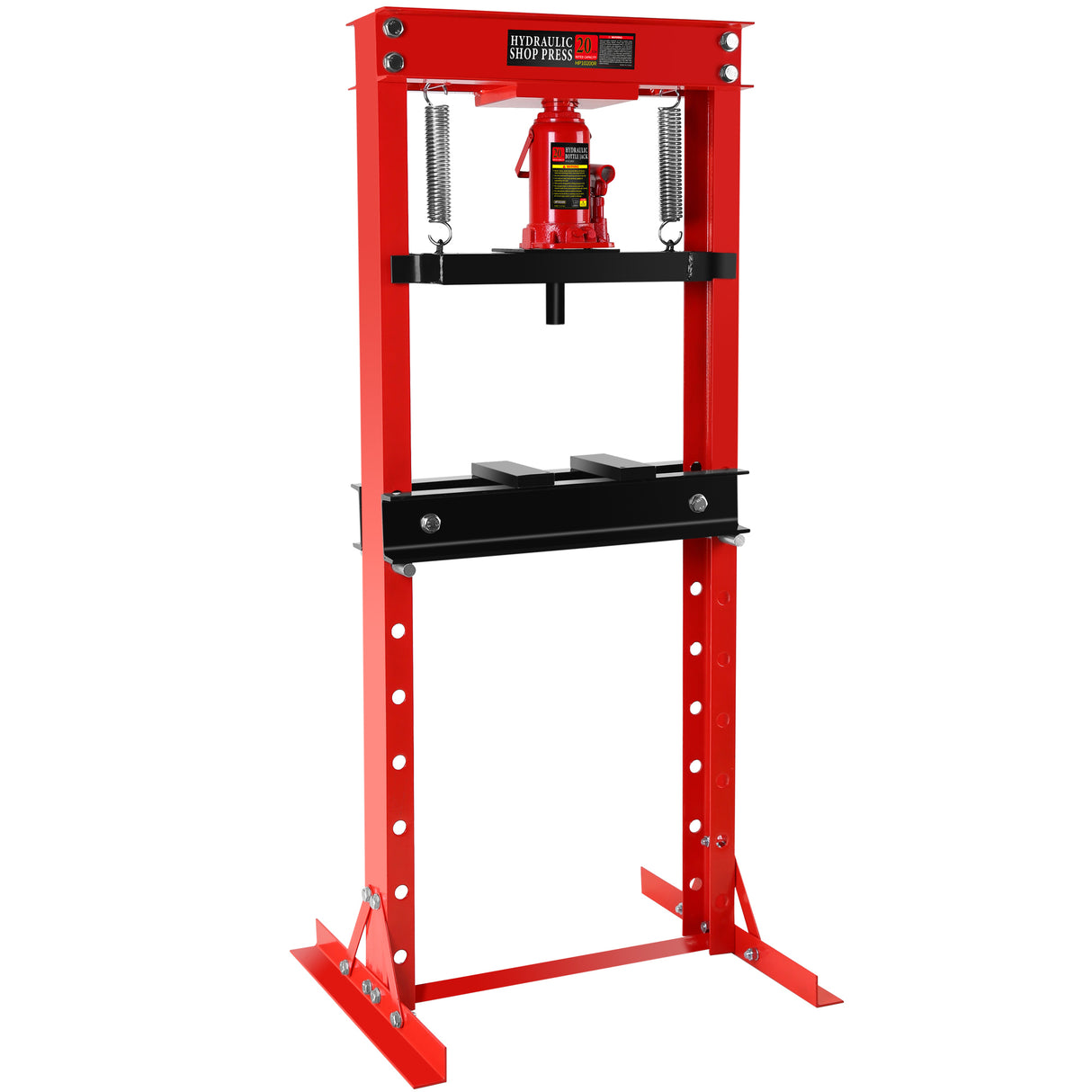 20 Ton Hydraulic Shop Floor Press Steel H-Frame Adjustable Working Table Stand Jack for Gears and Bearings Red