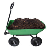 Chariot à benne basculante de jardin avec cadre en acier, chariot d'extérieur avec pneus pneumatiques de 10 pouces, capacité de 55l, vert