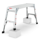 Aluminum Work Platform Large Size Step Stool Folding Portable Bench 40" Width Telescopic Feet 22" -27.5" Height Adjustable--Grey