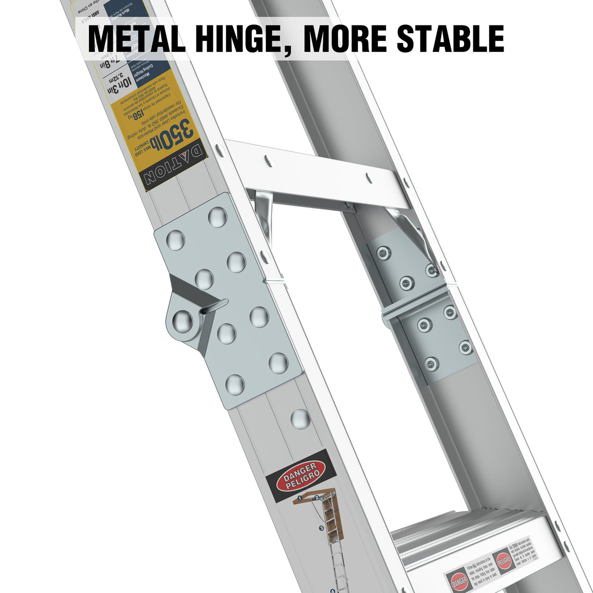 Loftsstige i aluminium 350 pund Kapasitet 22 1/2" x 54" Åpning 7-10 fot tak - metallgrå