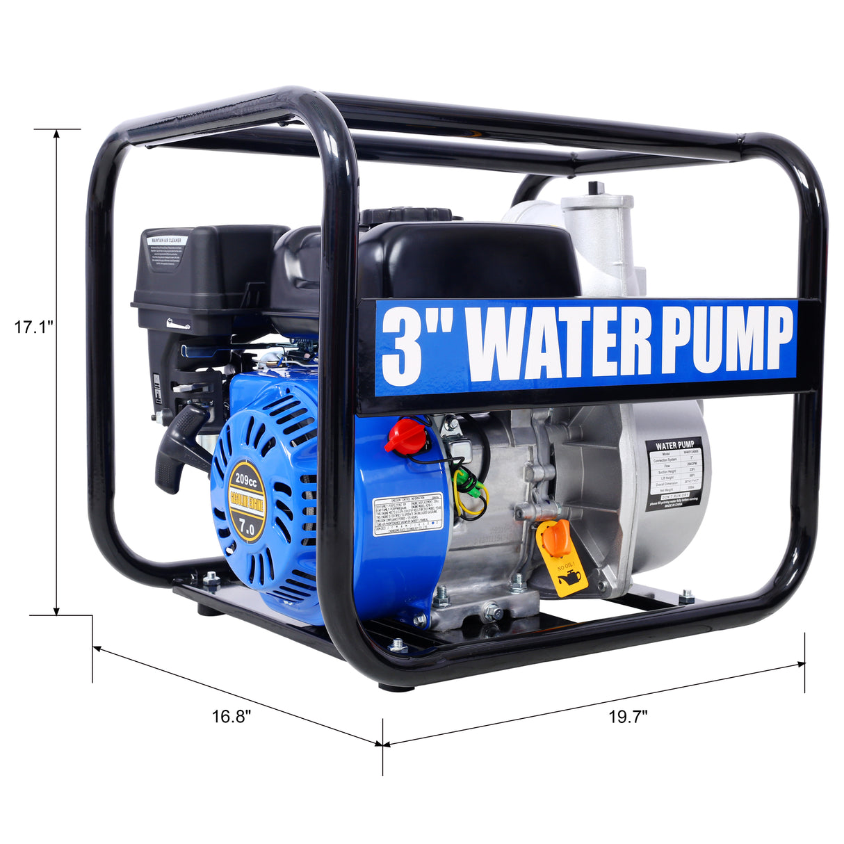 Semi Trash Water Pump 3 pulgada 209cc 7HP 4 Stroke OHV Engine Gas Powered 50 ft Discharge Hose 12 ft Suction Hose na may Mga Kumpletong Fitting Sumusunod sa EPA